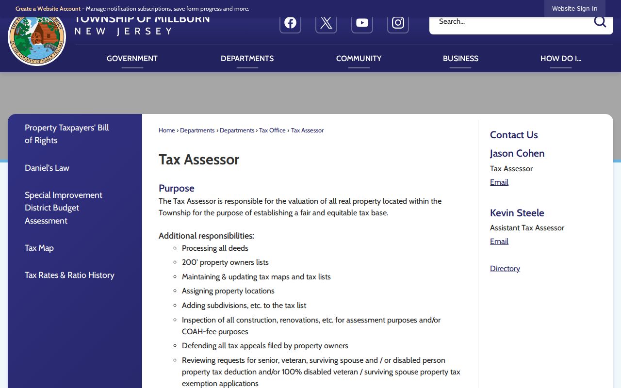 Millburn residents directory assessor instructions